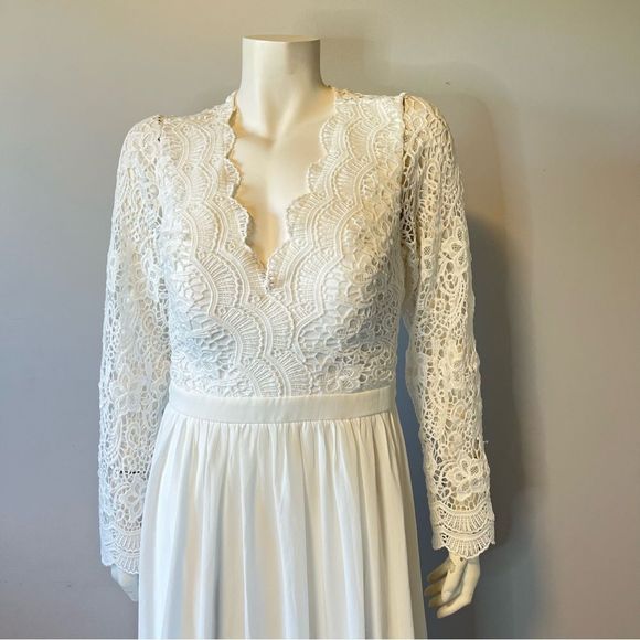 Lulus Awaken My Love White Long Sleeves lace maxi Dress size XL - Picture 12 of 14